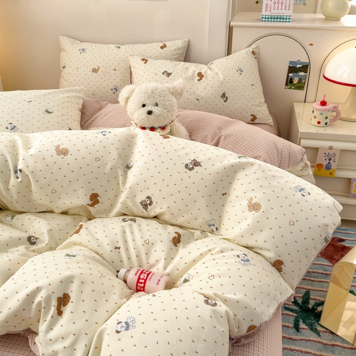 91家纺网 家纺一手货源 找家纺 清雅福 2025新款13070全棉小清新四件套 汪达轮