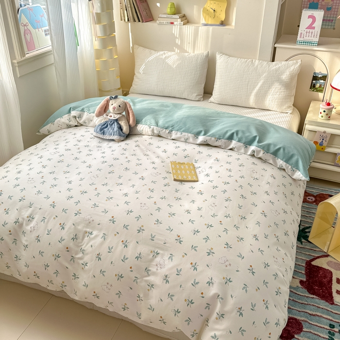 91家纺网 家纺一手货源 找家纺 清雅福 2025新款13070全棉小清新单被套 灵动如兔·米