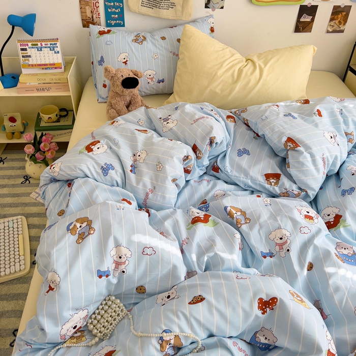 91家纺网 家纺一手货源 找家纺 水墨江南 2025新款超柔水洗棉系列四件套 调皮狗