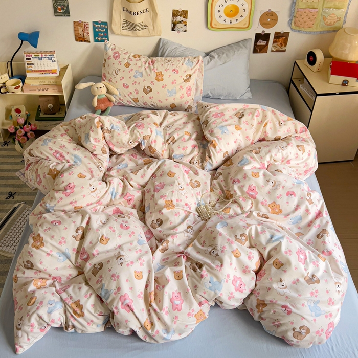 91家纺网 家纺一手货源 找家纺 水墨江南 2025新款超柔水洗棉系列四件套 动物乐园