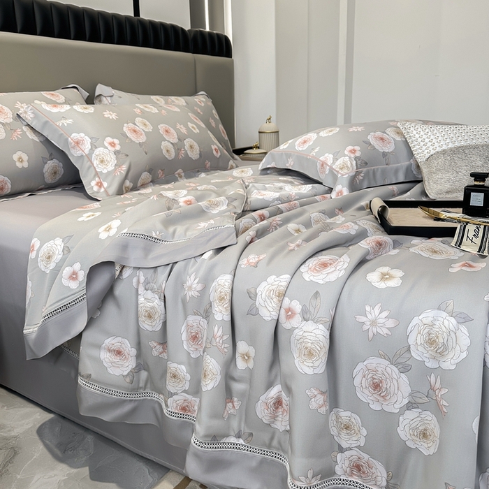 91家纺网 家纺一手货源 找家纺 娇逸家居 2025新款40s天丝莫代尔镂空款夏凉被 千颂-灰