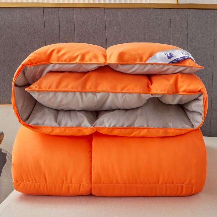 91家纺网 家纺一手货源 找家纺 招财星2店仓储 2025新款被子斜纹防羽布冬被春秋被被羽丝棉被 橙灰色