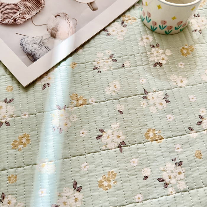 91家纺网 家纺一手货源 找家纺 2025春夏新款全棉纯棉印花法式花边床盖三件套 清歌-绿花边床盖