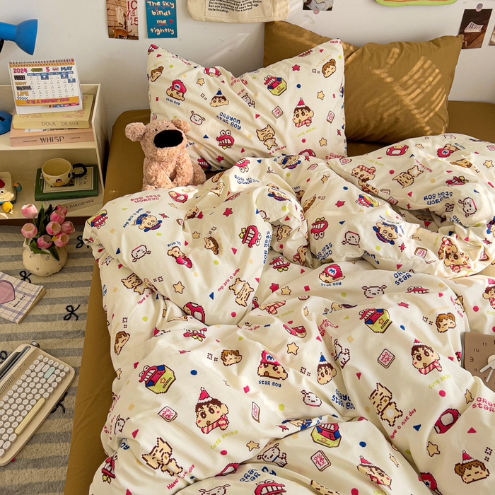 91家纺网 家纺一手货源 找家纺 水墨江南 2025新款超柔水洗棉系列四件套 动感小新