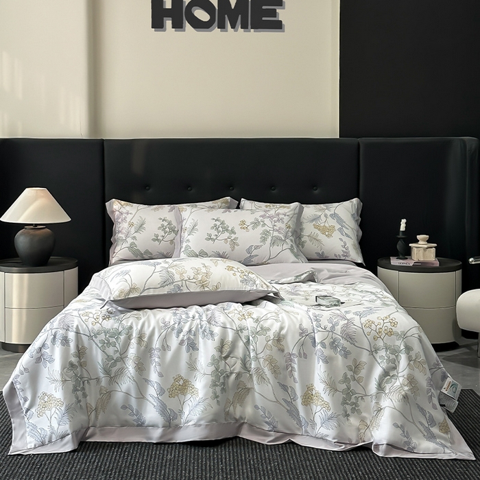 91家纺网 家纺一手货源 找家纺 迷尚家居 2025新款夏被100%莱赛尔数码印花夏被四件套50支天丝夏被 析漫枝