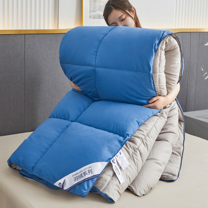 91家纺网 家纺一手货源 找家纺 招财星2店仓储 2025新款被子斜纹防羽布冬被春秋被被羽丝棉被 蓝灰色