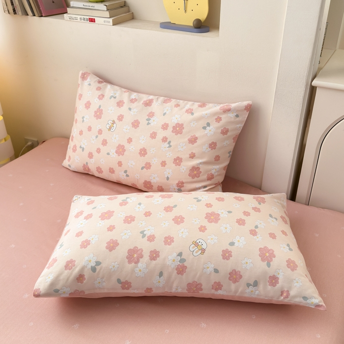 91家纺网 家纺一手货源 找家纺 清雅福 2025新款13070全棉小清新单枕套 栀香小兔·粉