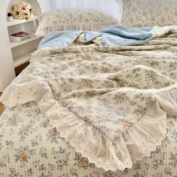 91家纺网 家纺一手货源 找家纺 尊妙被业 2025春夏新款全棉纯棉印花法式花边夏被夏凉被空调被夏被 花缇-米