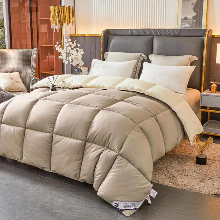 91家纺网 家纺一手货源 找家纺 招财星2店仓储 2025新款被子斜纹防羽布冬被春秋被被羽丝棉被 银灰米