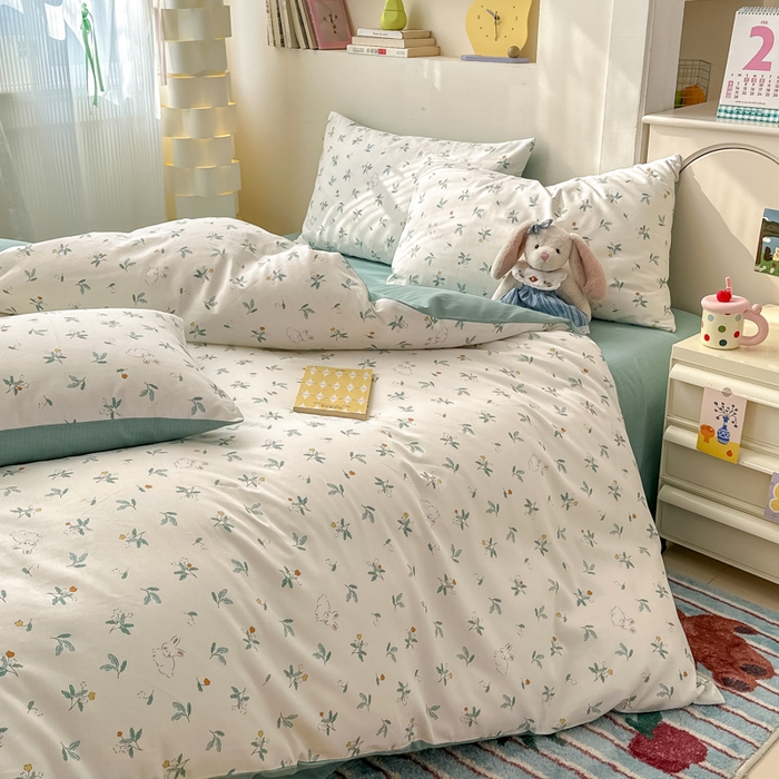 91家纺网 家纺一手货源 找家纺 清雅福 2025新款13070全棉小清新四件套 灵动如兔·米