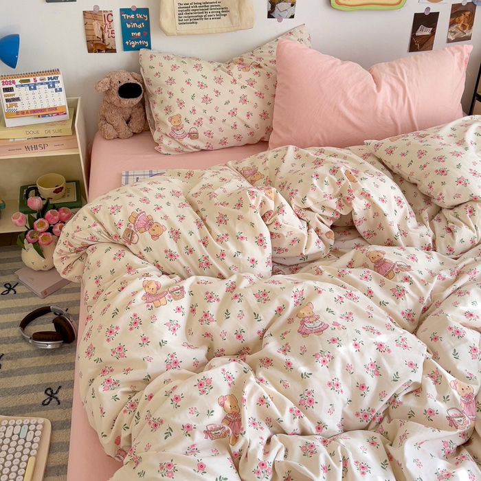 91家纺网 家纺一手货源 找家纺 水墨江南 2025新款超柔水洗棉系列四件套 花间小熊