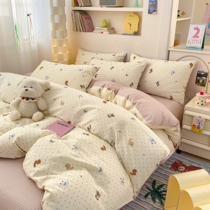 91家纺网 家纺一手货源 找家纺 清雅福 2025新款13070全棉小清新四件套 汪达轮