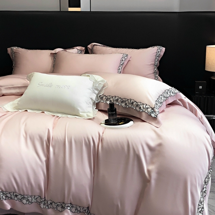 91家纺网 家纺一手货源 找家纺 佳汐蓝家纺 2025新款60天丝绣花梦怡系列四件套 梦怡 粉