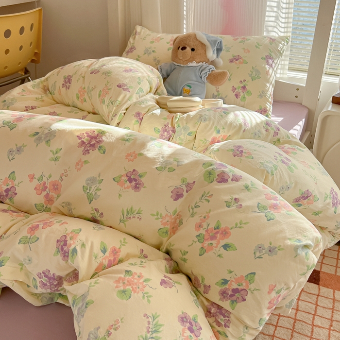 91家纺网 家纺一手货源 找家纺 韩巢家纺 2025新款超柔水洗棉学生宿舍寝室被套床单三件套 流心奶糕