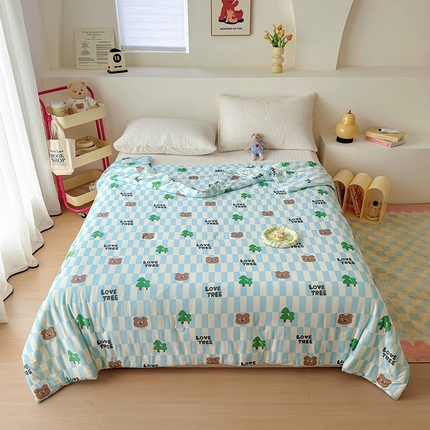 木堇家居 25年春夏卡通小清新针织棉10%大豆夏被（长期款） 蓝格子熊-专版