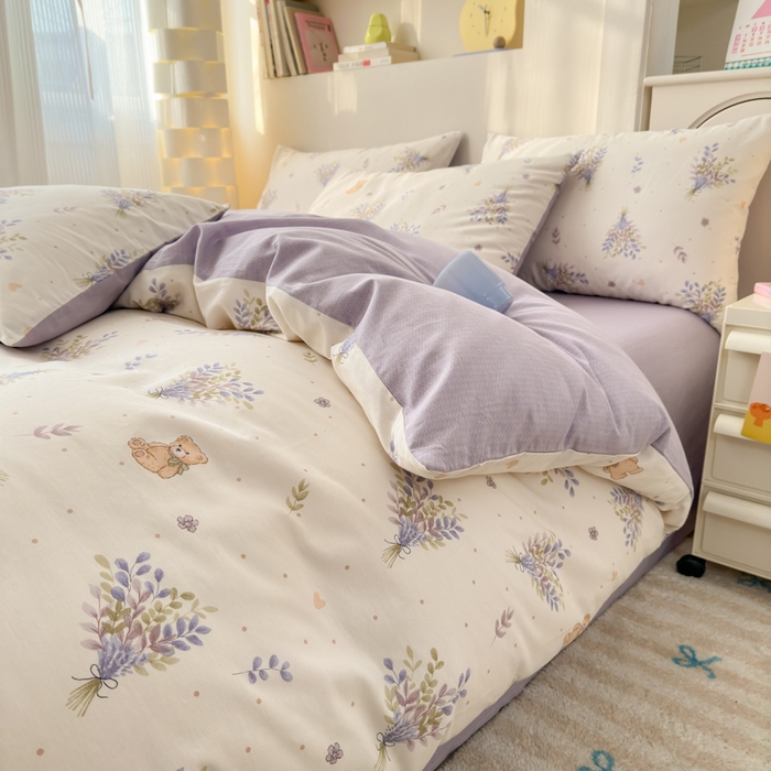 91家纺网 家纺一手货源 找家纺 清雅福 2025新款13070全棉小清新四件套 松松熊