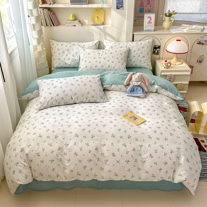 91家纺网 家纺一手货源 找家纺 清雅福 2025新款13070全棉小清新四件套 灵动如兔·米