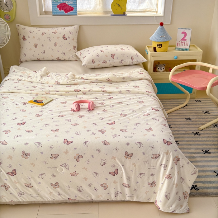 91家纺网 家纺一手货源 找家纺 木堇家居 25年春夏卡通小清新针织棉10%大豆夏被（长期款） 梦幻蝴蝶