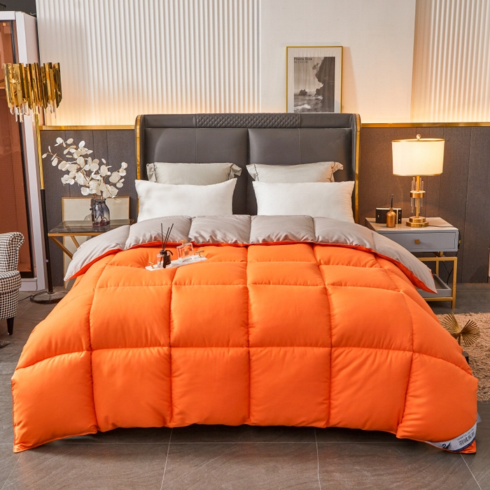 91家纺网 家纺一手货源 找家纺 招财星2店仓储 2025新款被子斜纹防羽布冬被春秋被被羽丝棉被 橙灰色