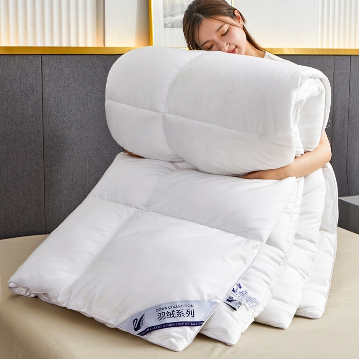 91家纺网 家纺一手货源 找家纺 招财星2店仓储 2025新款秋冬直播带货被子斜纹防羽布冬被春秋被被羽丝棉被 白色