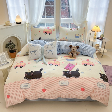 91家纺网 家纺一手货源 找家纺 （总）Sweet dreams甜梦 2025新款全棉印花卡通小清新四件套