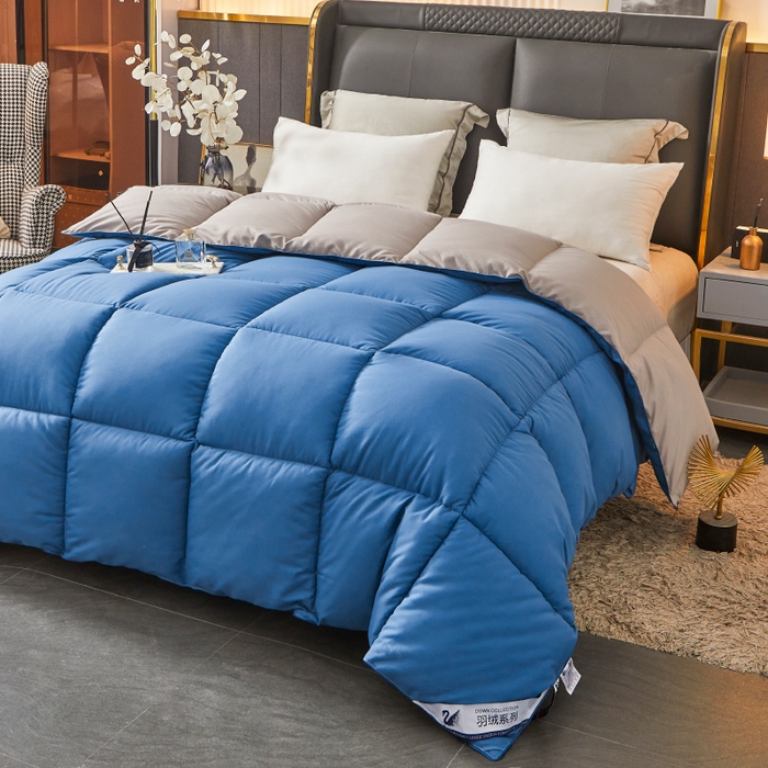 91家纺网 家纺一手货源 找家纺 招财星2店仓储 2025新款被子斜纹防羽布冬被春秋被被羽丝棉被 蓝灰色