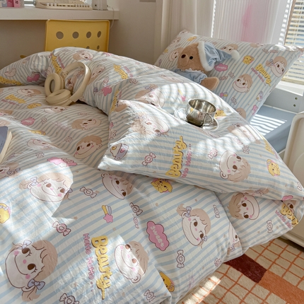 91家纺网 家纺一手货源 找家纺 韩巢家纺 2025新款超柔水洗棉学生宿舍寝室被套床单三件套 糖小佳