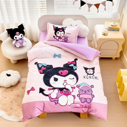 乐秀家纺 2025新款全棉A类大版定位幼儿园被子三件套卡通三丽鸥被套被芯六件套   时光库洛米