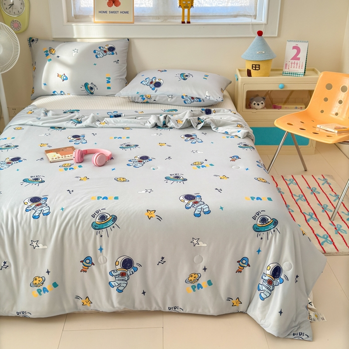 91家纺网 家纺一手货源 找家纺 木堇家居 25年春夏卡通小清新针织棉10%大豆夏被（长期款） 快乐星球