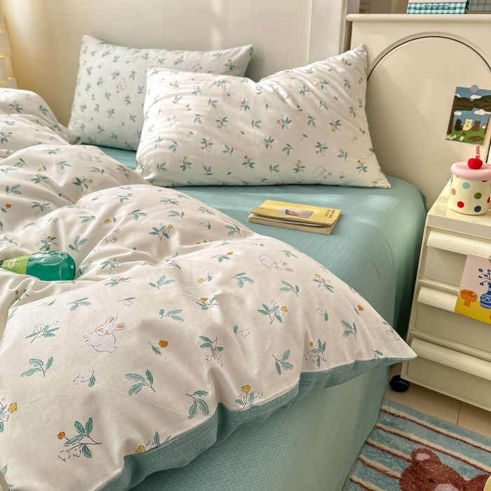 91家纺网 家纺一手货源 找家纺 清雅福 2025新款13070全棉小清新单枕套 灵动如兔·米