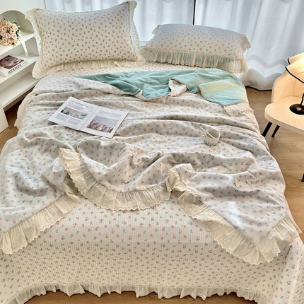 91家纺网 家纺一手货源 找家纺 尊妙被业 2025春夏新款全棉纯棉印花法式花边夏被夏凉被空调被夏被 花仙子-粉