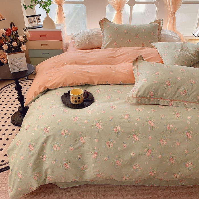 91家纺网 家纺一手货源 找家纺 2025新款亲肤舒适小清新全棉四件套 莱茵茉莉