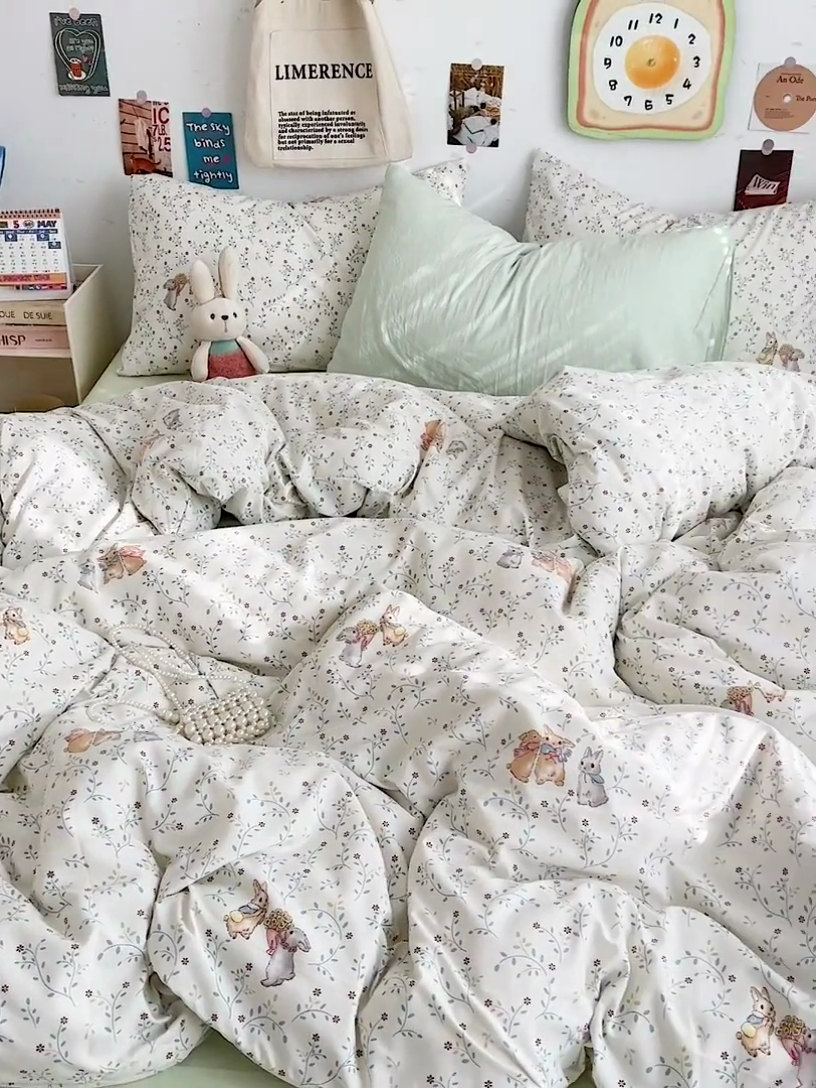 91家纺网 家纺一手货源 找家纺 水墨江南 2025新款超柔水洗棉系列四件套 花小兔