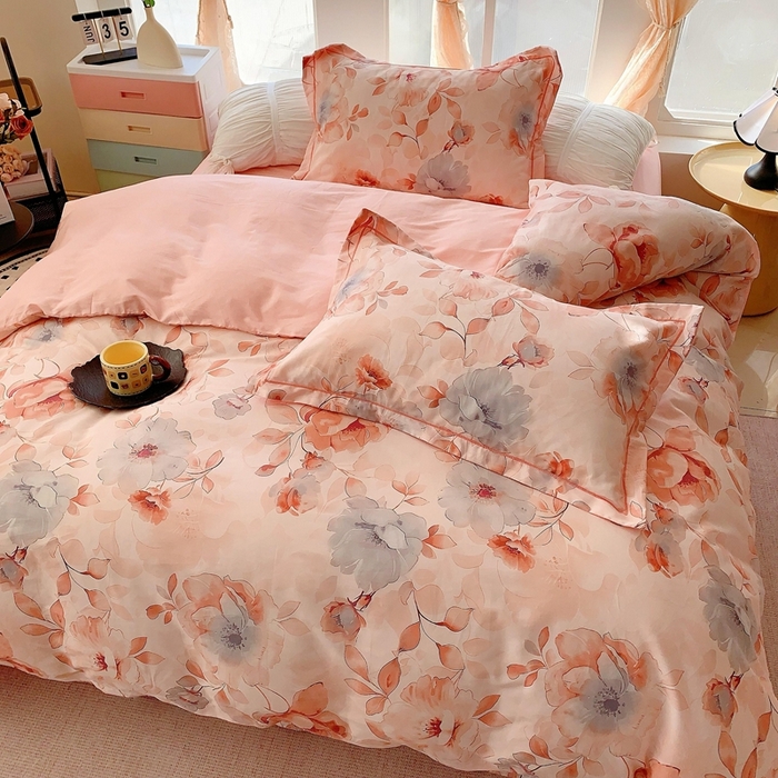 91家纺网 家纺一手货源 找家纺 2025新款亲肤舒适小清新全棉四件套 墨染