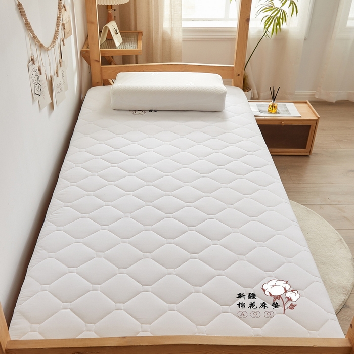 91家纺网 家纺一手货源 找家纺 招财狼家纺 2025新款水洗磨毛学生棉花海绵床垫-学生单边款 纯色棉花-极光白-厚度8cm