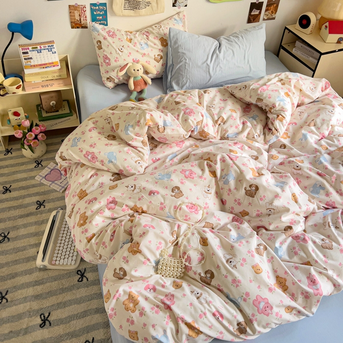 91家纺网 家纺一手货源 找家纺 水墨江南 2025新款超柔水洗棉系列四件套 动物乐园