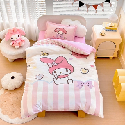 乐秀家纺 2025新款全棉A类大版定位幼儿园被子三件套卡通三丽鸥被套被芯六件套   爱心美乐蒂