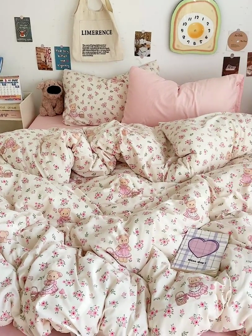 91家纺网 家纺一手货源 找家纺 水墨江南 2025新款超柔水洗棉系列四件套 花间小熊