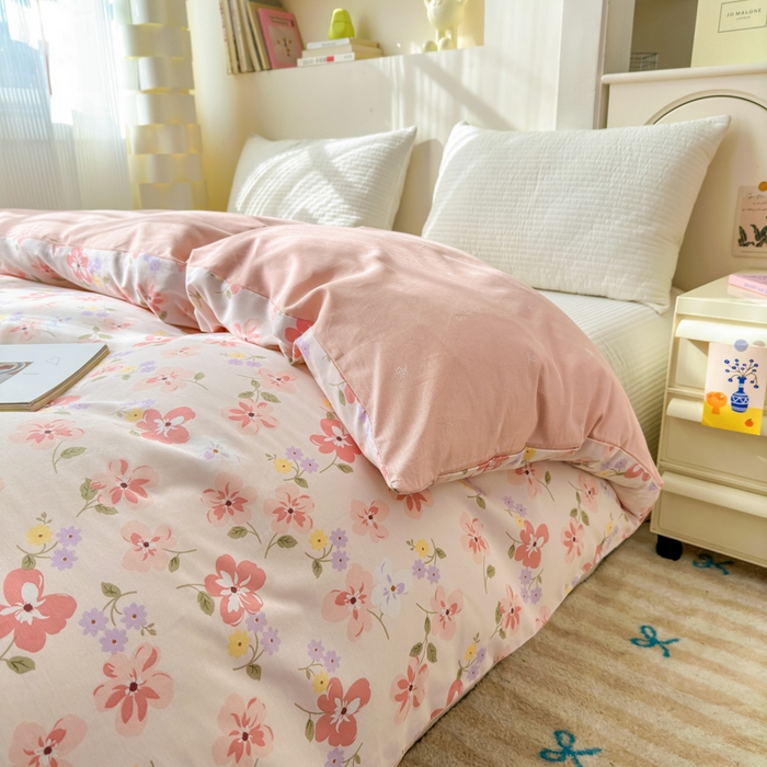 91家纺网 家纺一手货源 找家纺 清雅福 2025新款13070全棉小清新单被套 芬芳·粉