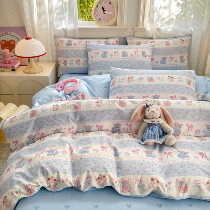 91家纺网 家纺一手货源 找家纺 清雅福 2025全棉13372小清新四件套和单品早春系列第一批 - 单被套 甜蜜萌宠