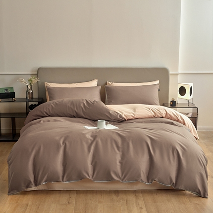 佳汐蓝家纺 2025新款全棉纯色双拼-简兮系列四件套 简兮-大地色+奶茶