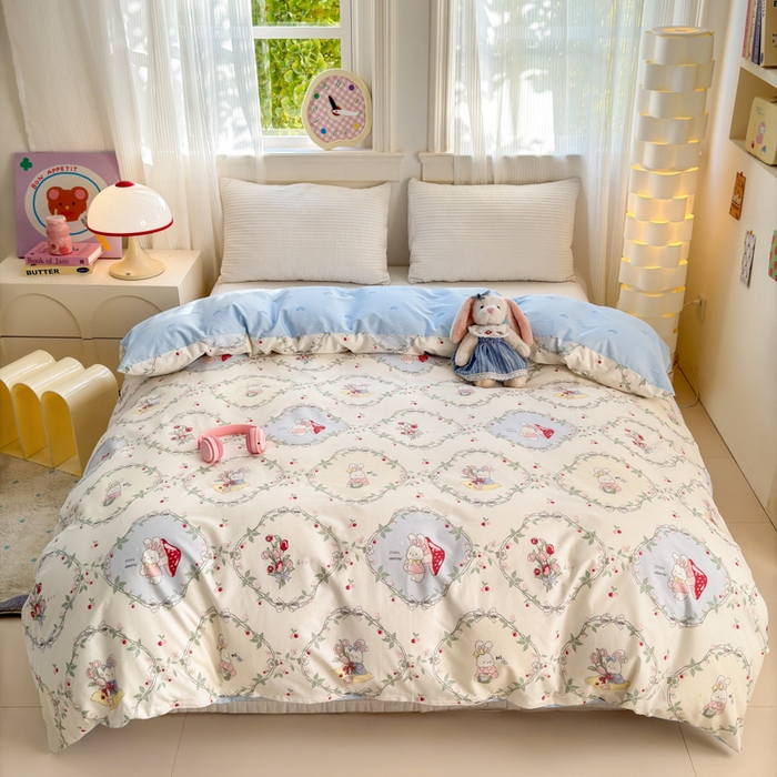 91家纺网 家纺一手货源 找家纺 清雅福 2025全棉13372小清新四件套和单品早春系列第一批 - 单被套 春游泡泡