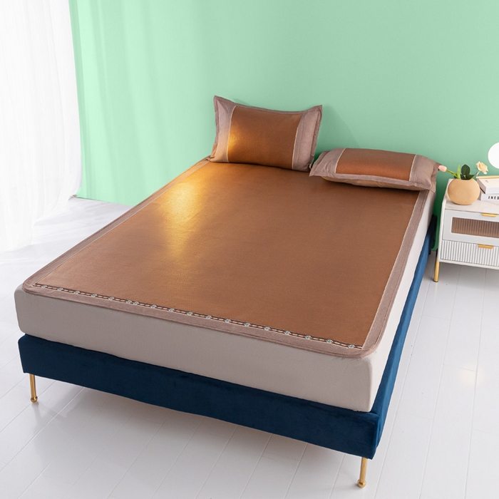 91家纺网 家纺一手货源 找家纺 阿牛席业2025新款冰藤凉席系列冰藤清爽床笠席 清爽-咖【床笠款】