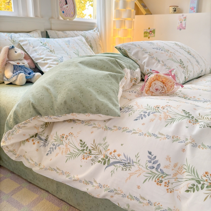 91家纺网 家纺一手货源 找家纺 清雅福 2025全棉13372小清新四件套和单品早春系列第一批 - 单被套 佰草集