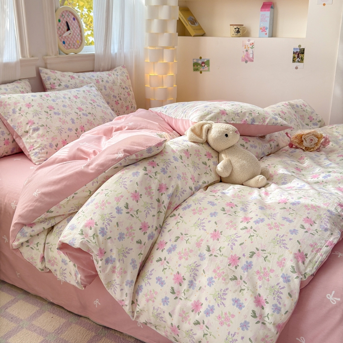 91家纺网 家纺一手货源 找家纺 清雅福 2025全棉13372小清新四件套和单品早春系列第一批 - 单被套 蝶语