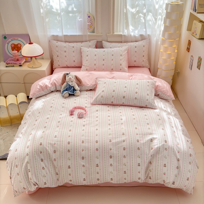 91家纺网 家纺一手货源 找家纺 清雅福 2025全棉13372小清新四件套和单品早春系列第一批-四件套 心动萌趣