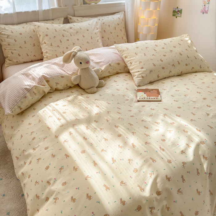 91家纺网 家纺一手货源 找家纺 清雅福 2025全棉13372小清新四件套和单品早春系列第一批 - 单被套 兔精灵