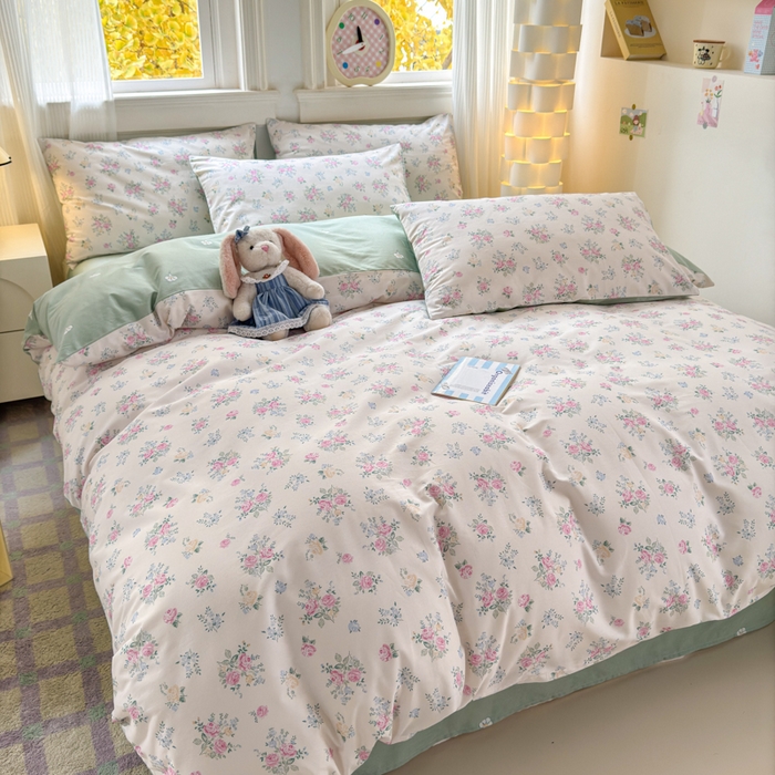 91家纺网 家纺一手货源 找家纺 清雅福 2025全棉13372小清新四件套和单品早春系列第一批 - 单被套 诗野春日