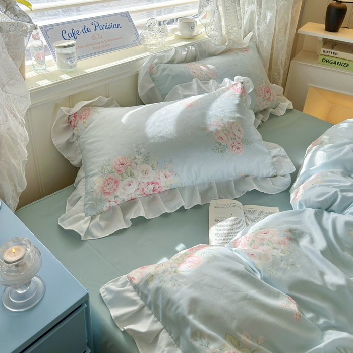 91家纺网 家纺一手货源 找家纺 慕澄家纺 2025新款法式浪漫风花边款水洗棉四件套 花边款-爱丽丝