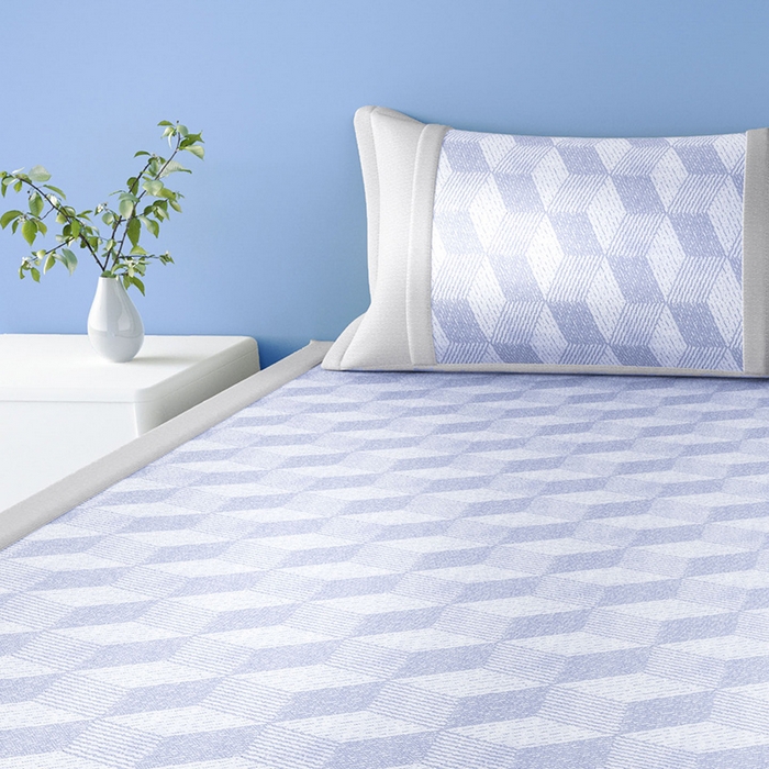 91家纺网 家纺一手货源 找家纺 阿牛席业 2025新款冰柔凉席系列-冰立方系列+海之韵系列 冰立方-蓝条席